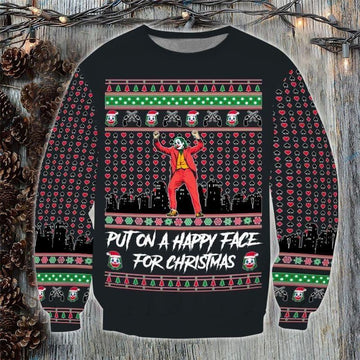 Put On A Happy Face For Christmas Joker Ugly Sweater, Put On A Happy Face For Christmas Joker Ugly Christmas Sweater