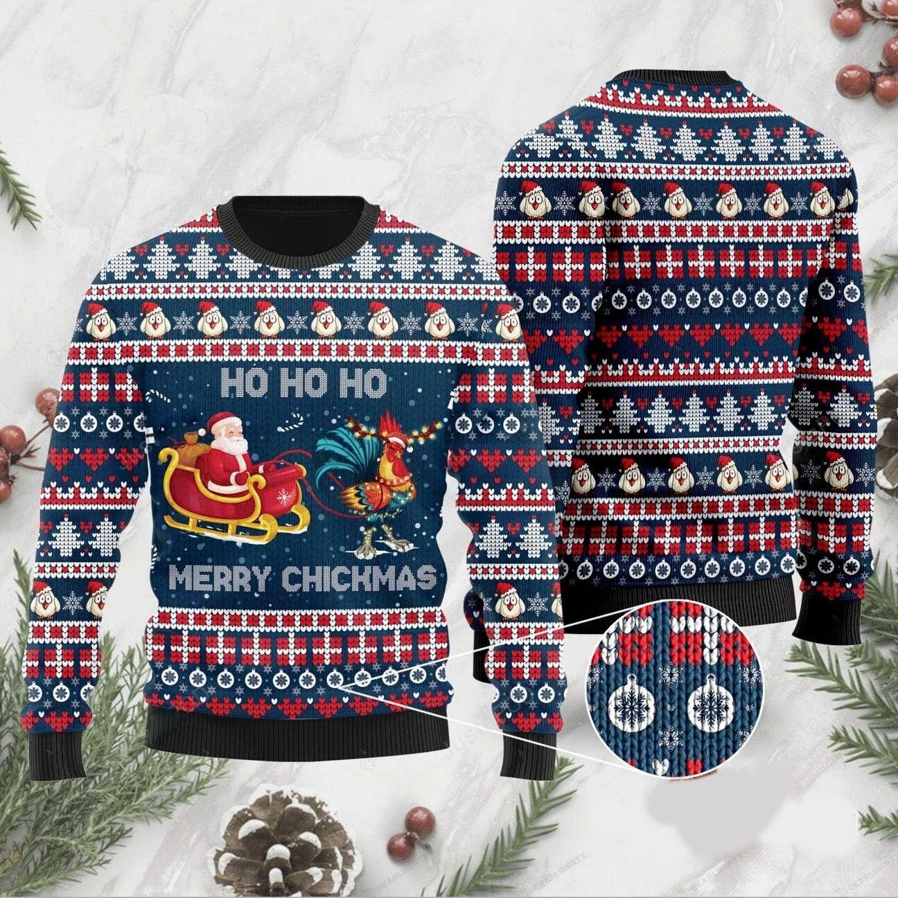 Santa Claus And Chicken Ho Ho Ho Mery Chickmas Ugly Sweater, Santa Claus And Chicken Sweater, Christmas Gift, Santa Claus And Chicken Shirt