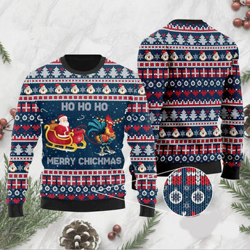 Santa Claus And Chicken Ho Ho Ho Mery Chickmas Ugly Sweater, Santa Claus And Chicken Sweater, Christmas Gift, Santa Claus And Chicken Shirt