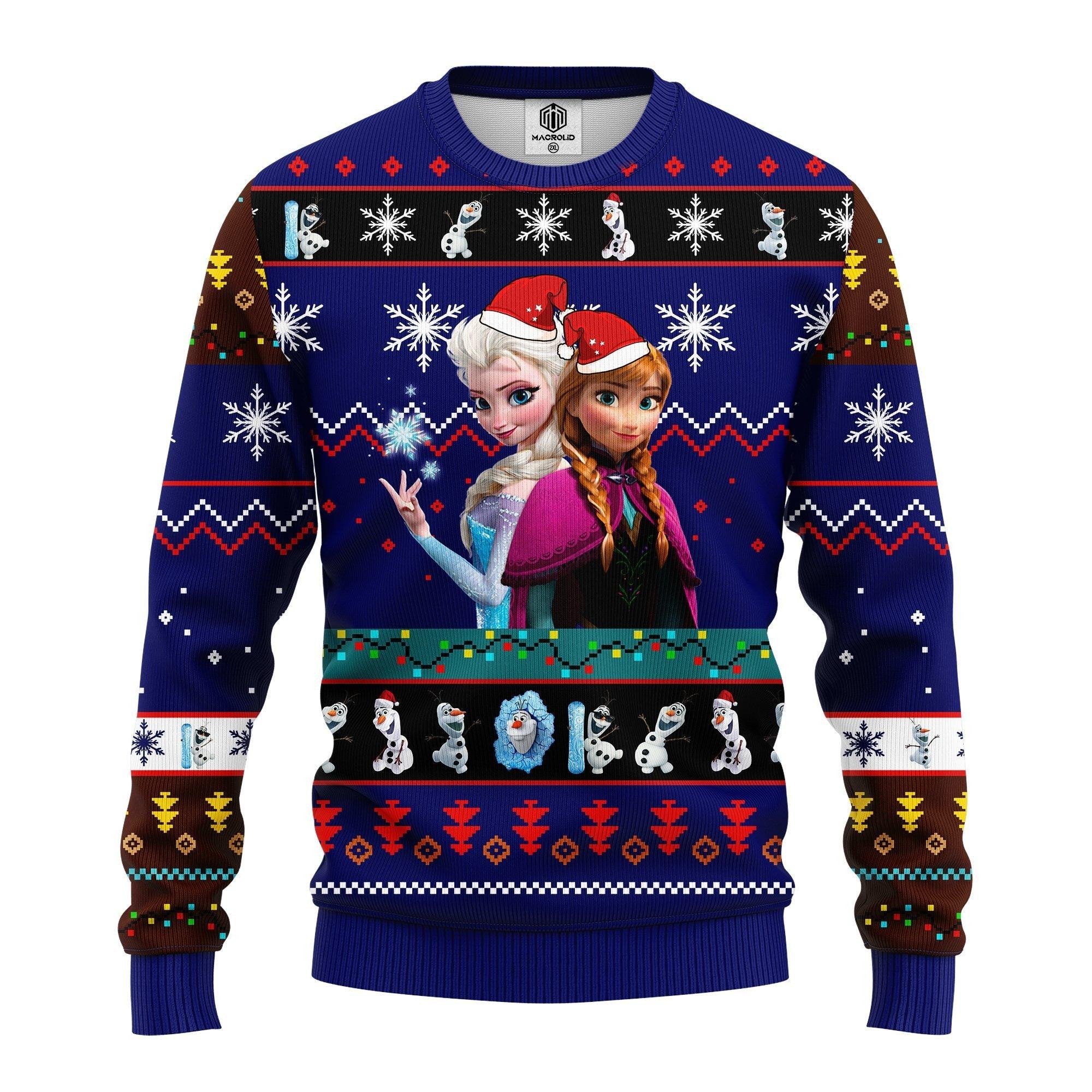 Elsa And Anna Princess Frozen Disney Tree Ugly Christmas Sweater