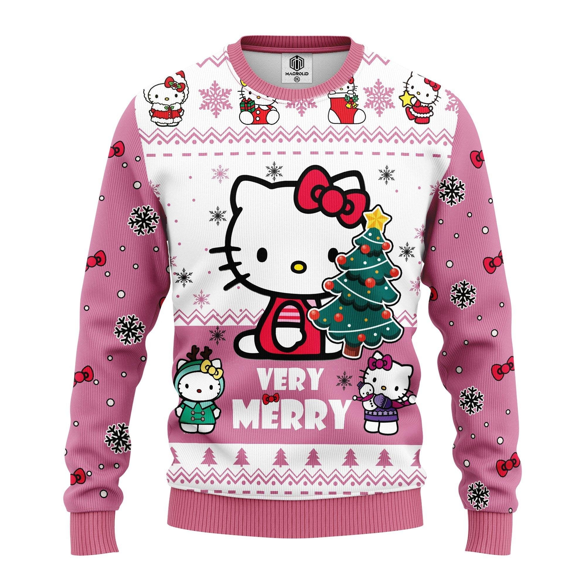 Merry Xmas Hello Kitty Gifts, Kitty Verry Merry Ugly Christmas Sweater