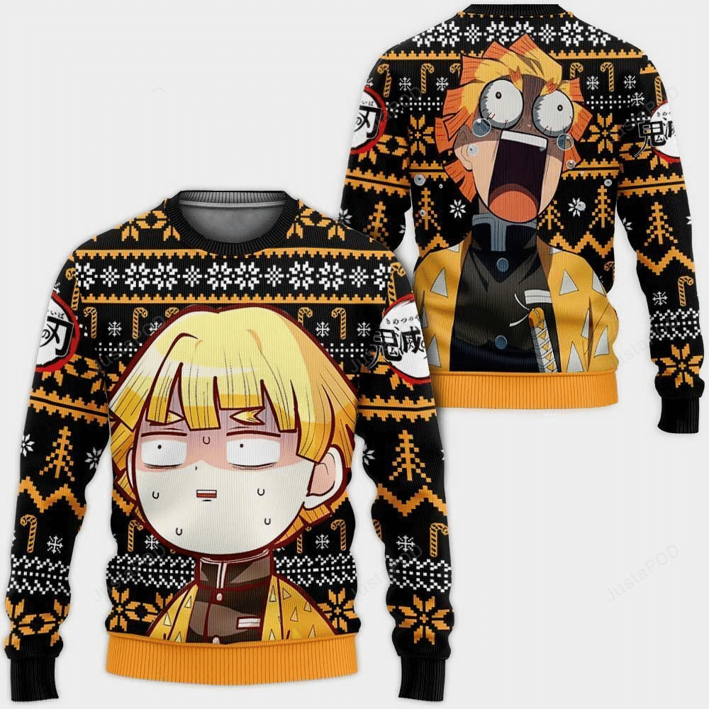 Demon Slayer Kimetsu No Yaiba Anime Agatsuma Zenitsu 24 Ugly Sweater Gifts, Demon Slayer Anime Gift Fan Ugly Sweater
