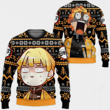Demon Slayer Kimetsu No Yaiba Anime Agatsuma Zenitsu 24 Ugly Sweater Gifts, Demon Slayer Anime Gift Fan Ugly Sweater