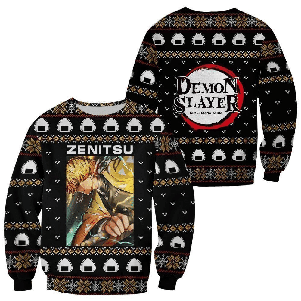 Demon Slayer Kimetsu No Yaiba Anime Agatsuma Zenitsu 25 Ugly Sweater Gifts, Demon Slayer Anime Gift Fan Ugly Sweater