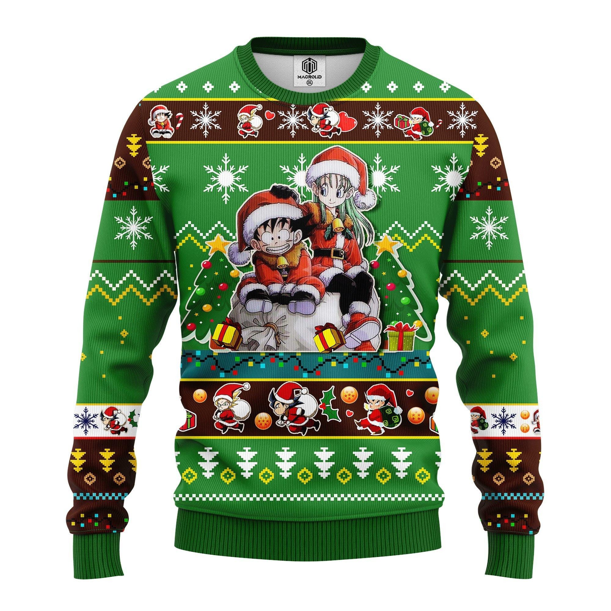 Chibi Dragon Ball Anime Characters Merry Xmas, Funny Santa Son Goku Ugly Christmas Sweater 281