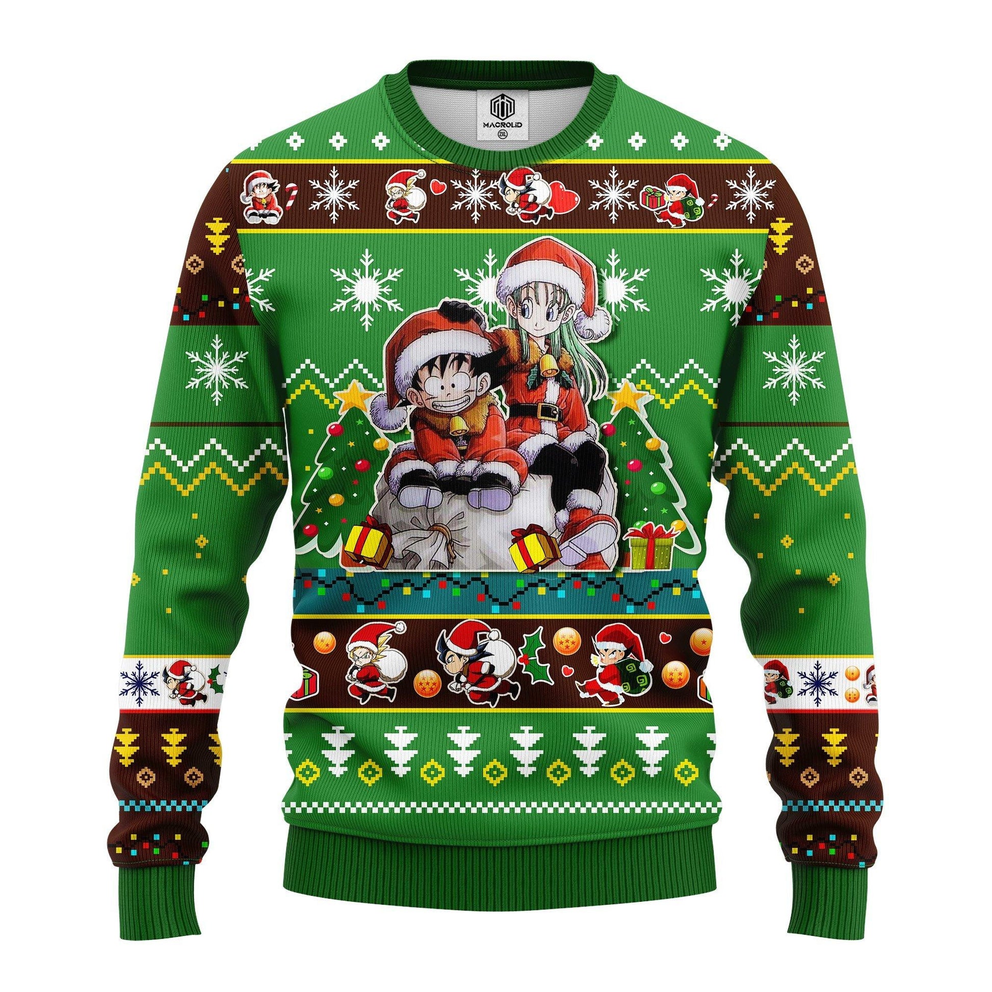 Chibi Dragon Ball Anime Characters Merry Xmas, Funny Santa Son Goku Ugly Christmas Sweater 281