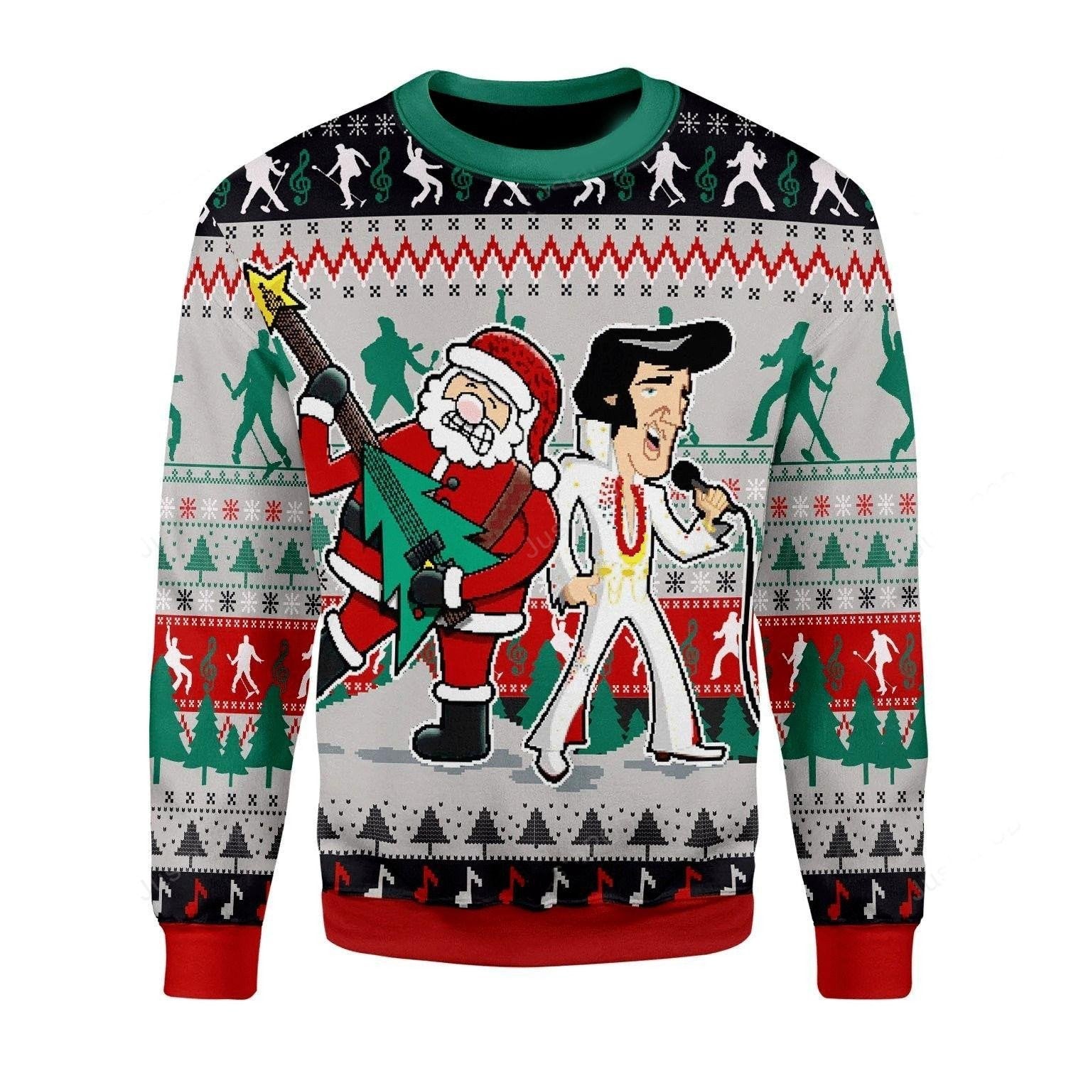 Elvis Presley With Santa Claus Team Up Ugly Sweater, Elvis Presley With Santa Claus Christmas Sweater, Elvis Presley With Santa Claus Shirt