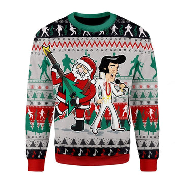 Elvis Presley With Santa Claus Team Up Ugly Sweater, Elvis Presley With Santa Claus Christmas Sweater, Elvis Presley With Santa Claus Shirt