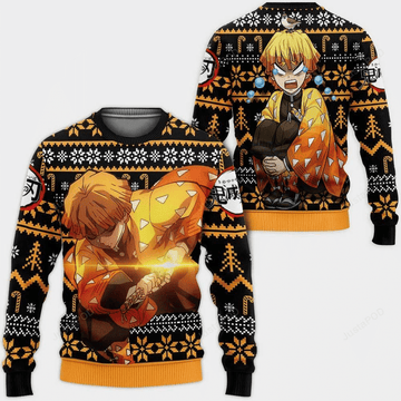 Demon Slayer Kimetsu No Yaiba Anime Agatsuma Zenitsu 23 Ugly Sweater, Demon Slayer Anime Gift Fan Ugly Sweater