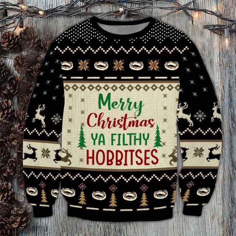 Lotr Merry Christmas Ya Filthy Hobbitses Ugly Sweater, Christmas Gift, Lotr Merry Christmas Ya Filthy Hobbitses Ugly Christmas Sweater