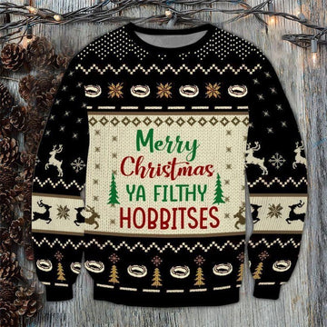 Lotr Merry Christmas Ya Filthy Hobbitses Ugly Sweater, Christmas Gift, Lotr Merry Christmas Ya Filthy Hobbitses Ugly Christmas Sweater