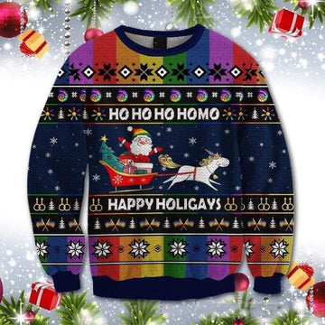 Lgbt Unicorn Hohoho Homo Happy Holigays Ugly Sweater, Lgbt Unicorn Hohoho Homo Happy Holigays Christmas Shirt