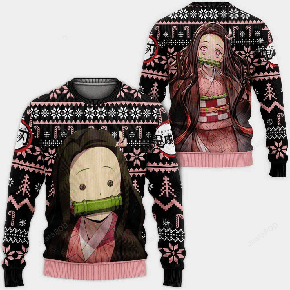 Demon Slayer Kimetsu No Yaiba Anime Kamado Nezuko 3 Ugly Sweater Gifts, Demon Slayer Anime Gift Fan Ugly Sweater