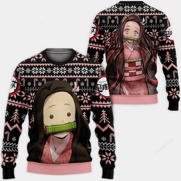 Demon Slayer Kimetsu No Yaiba Anime Kamado Nezuko 3 Ugly Sweater Gifts, Demon Slayer Anime Gift Fan Ugly Sweater