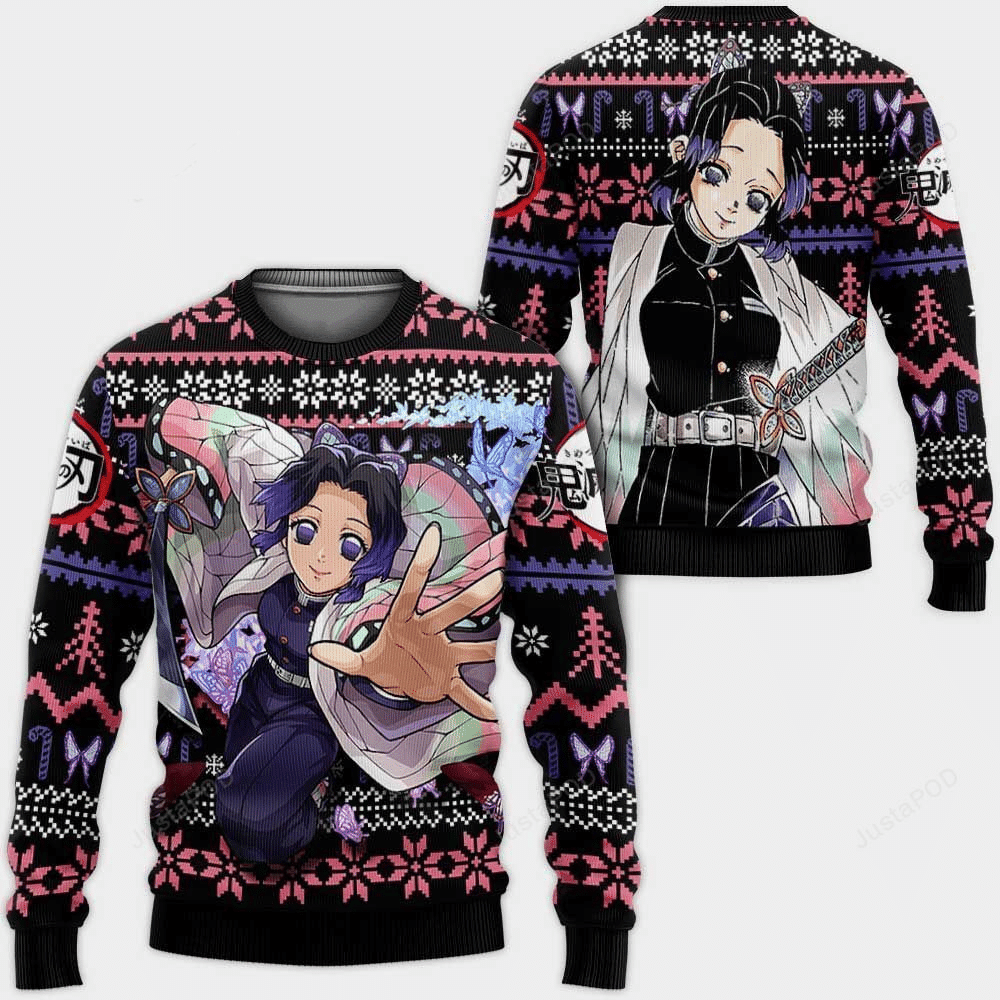 Demon Slayer Kimetsu No Yaiba Anime Kochou Shinobu 8 Ugly Sweater Gifts, Demon Slayer Anime Gift Fan Ugly Sweater