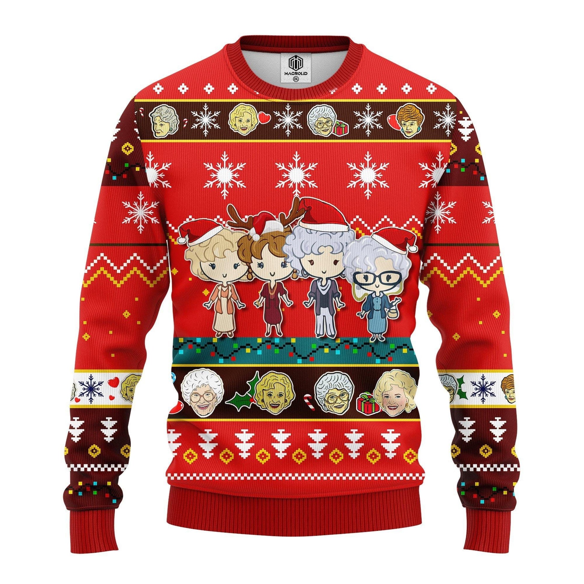 Chibi The Golden Girls Merry Xmas Gifts Ugly Christmas Sweater 268