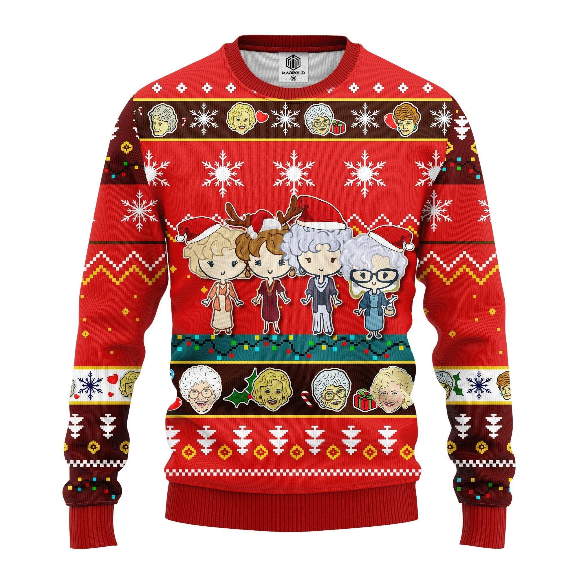 Chibi The Golden Girls Merry Xmas Gifts Ugly Christmas Sweater 268