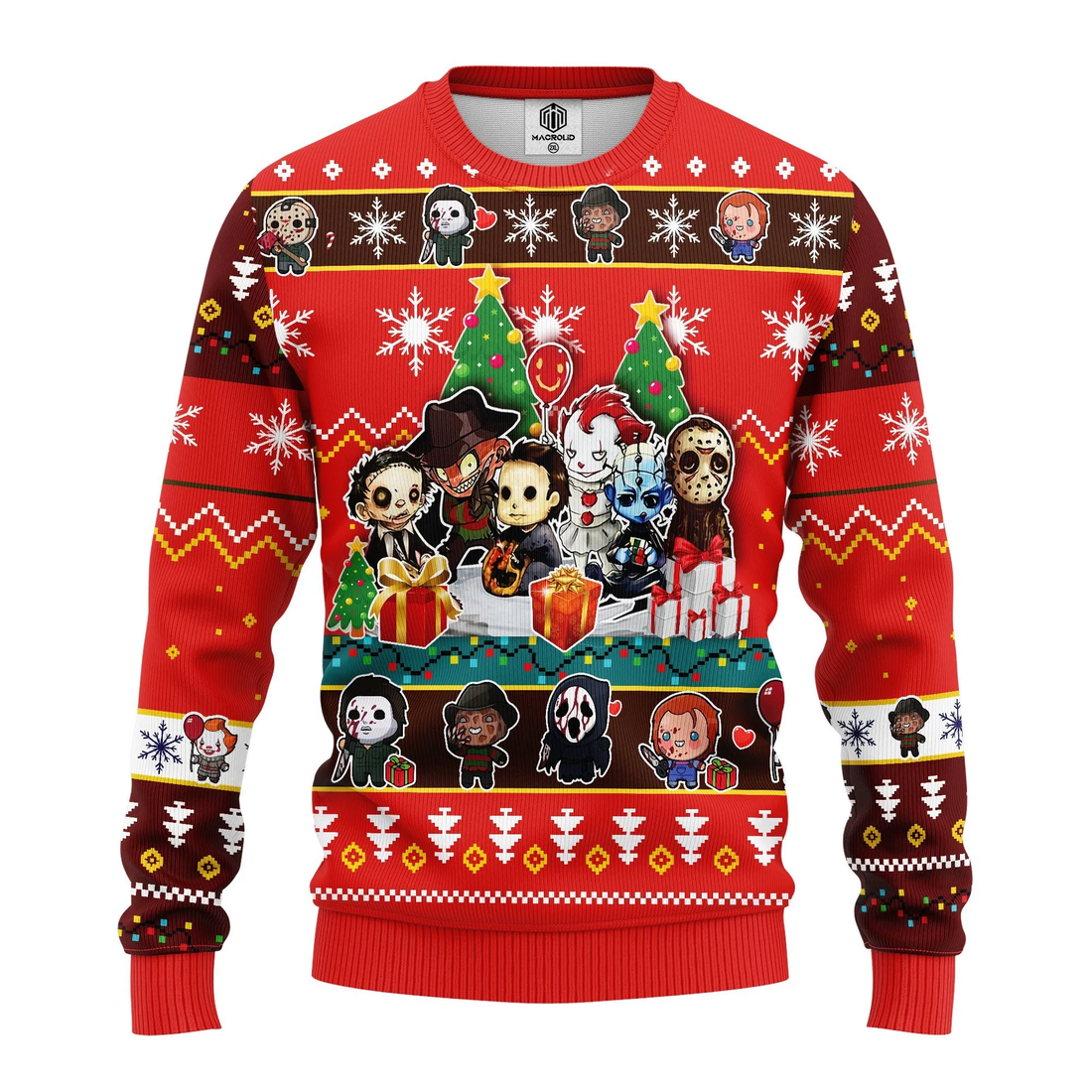 Chibi Horror Movie Characters Halloween Ugly Christmas Sweater 316