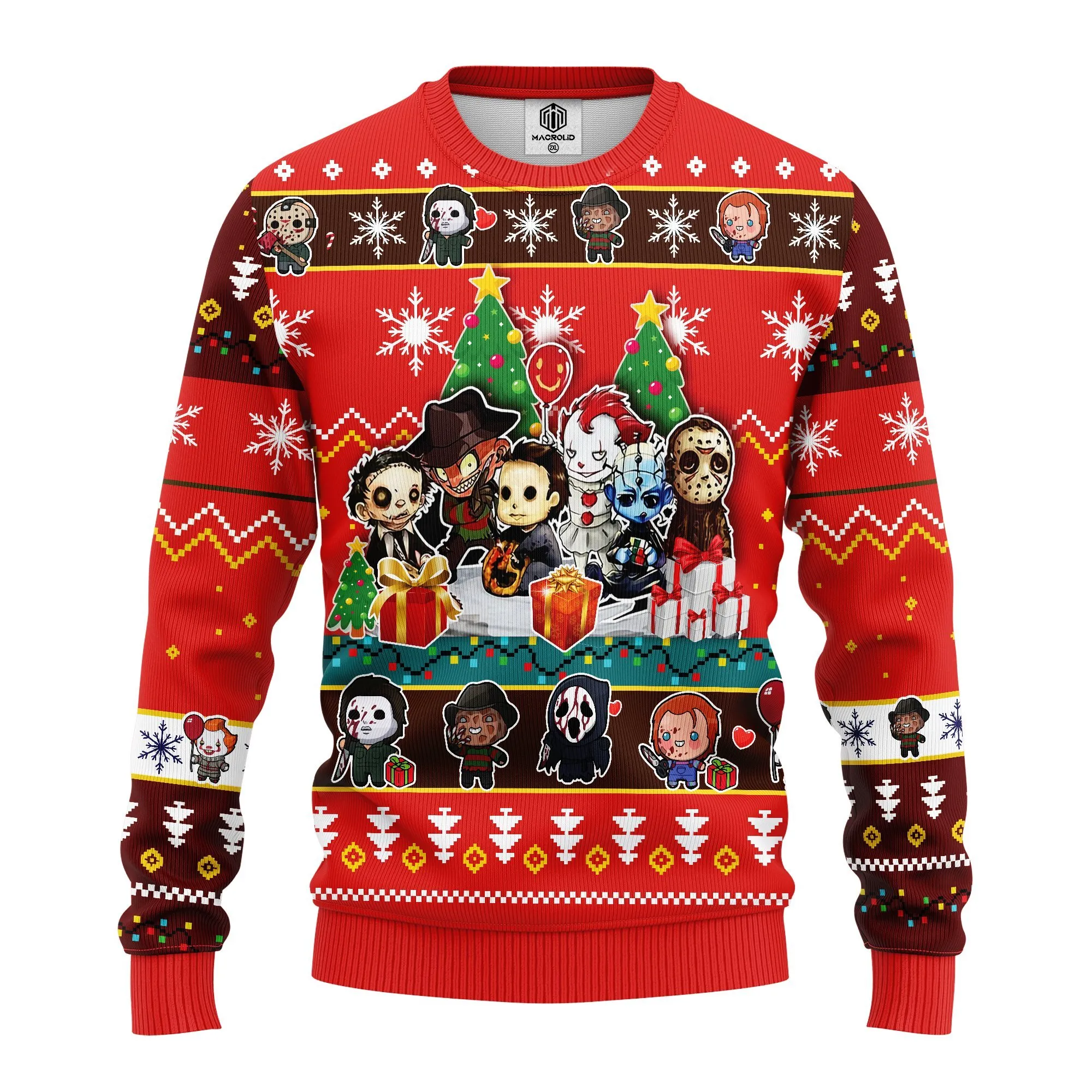 Chibi Horror Movie Characters Halloween Ugly Christmas Sweater 316