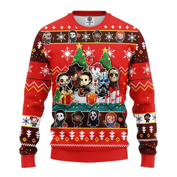 Chibi Horror Movie Characters Halloween Ugly Christmas Sweater 316