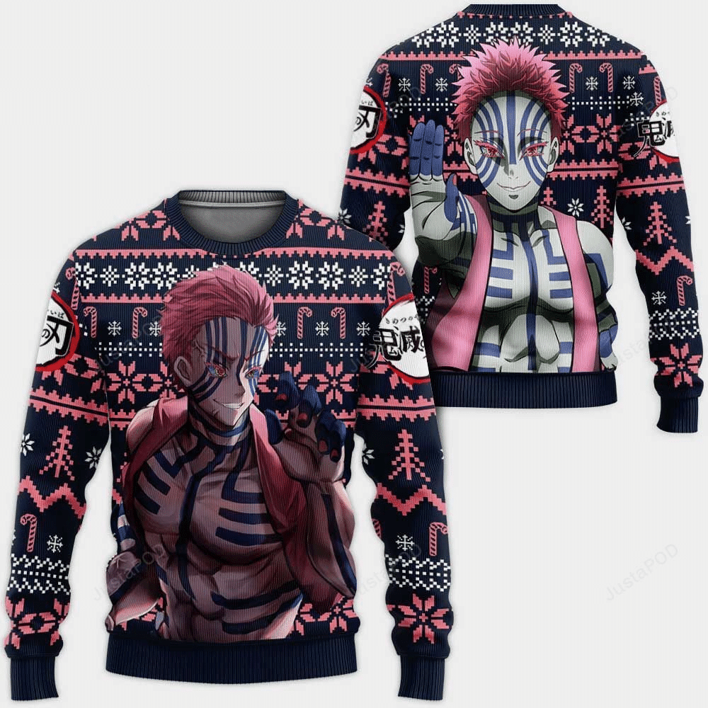 Demon Slayer Kimetsu No Yaiba Anime Akaza 29 Ugly Sweater Gifts, Demon Slayer Anime Gift Fan Ugly Sweater