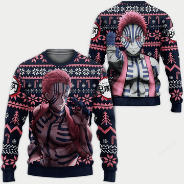 Demon Slayer Kimetsu No Yaiba Anime Akaza 29 Ugly Sweater Gifts, Demon Slayer Anime Gift Fan Ugly Sweater