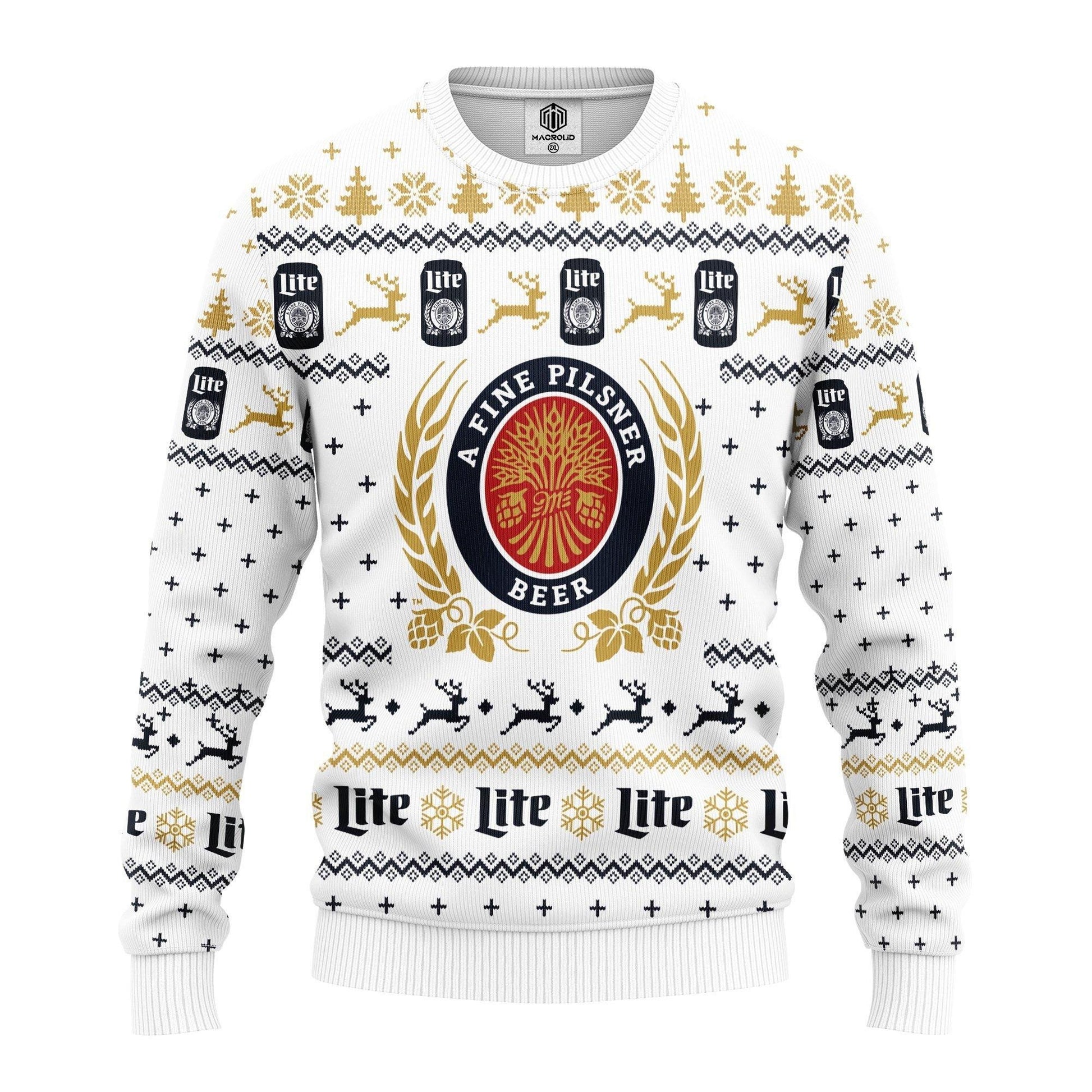 Merry Xmas Miller Lite Beer A Fine Pilsner Ugly Christmas Sweater 264