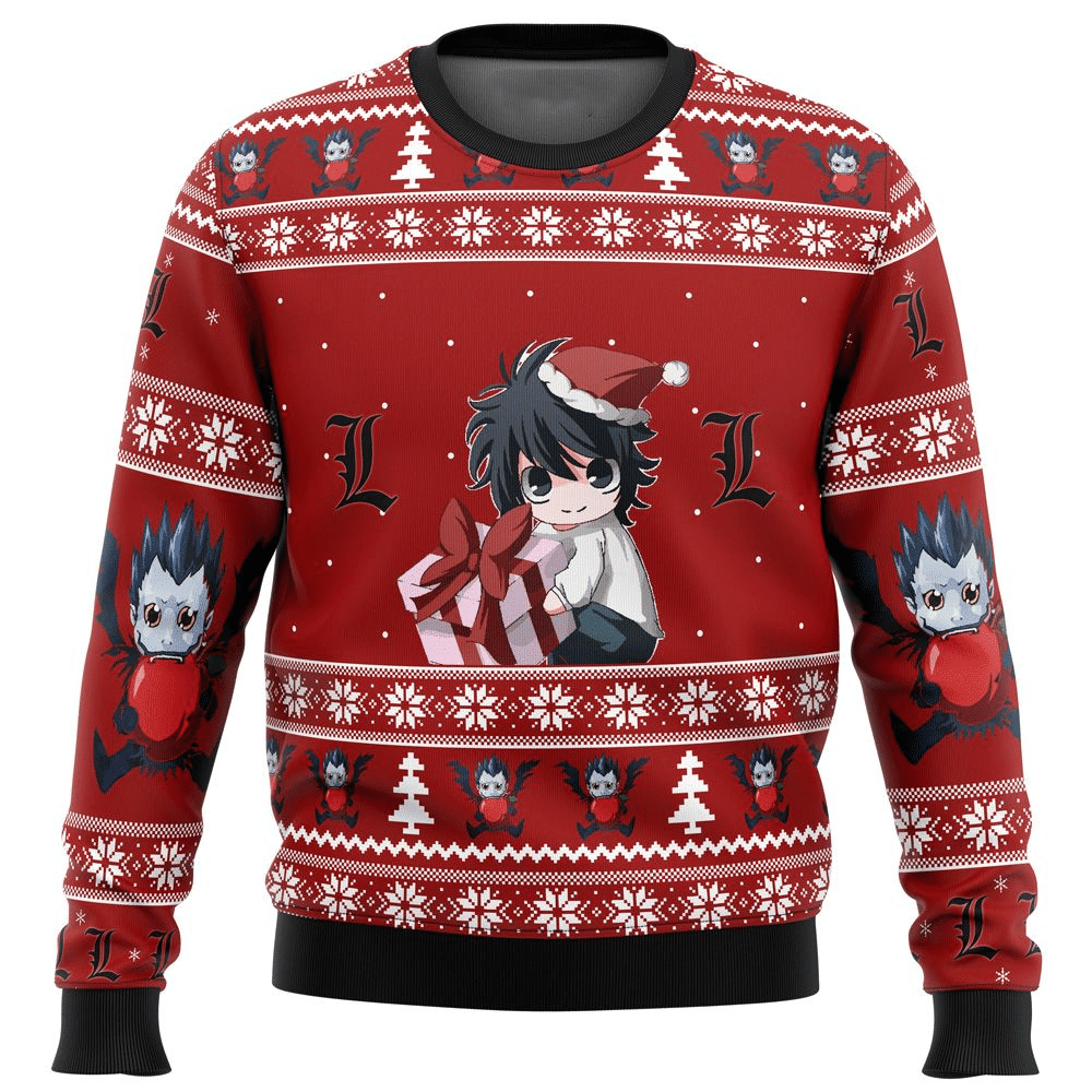 Death Note Anime Chibi L 2 Ugly Sweater Gifts, Death Note Anime Gift Fan Ugly Sweater