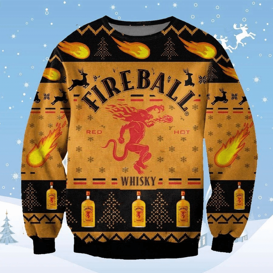 Fireball Whisky Ugly Sweater Gifts, Fireball Whisky Gift Fan Ugly Sweater