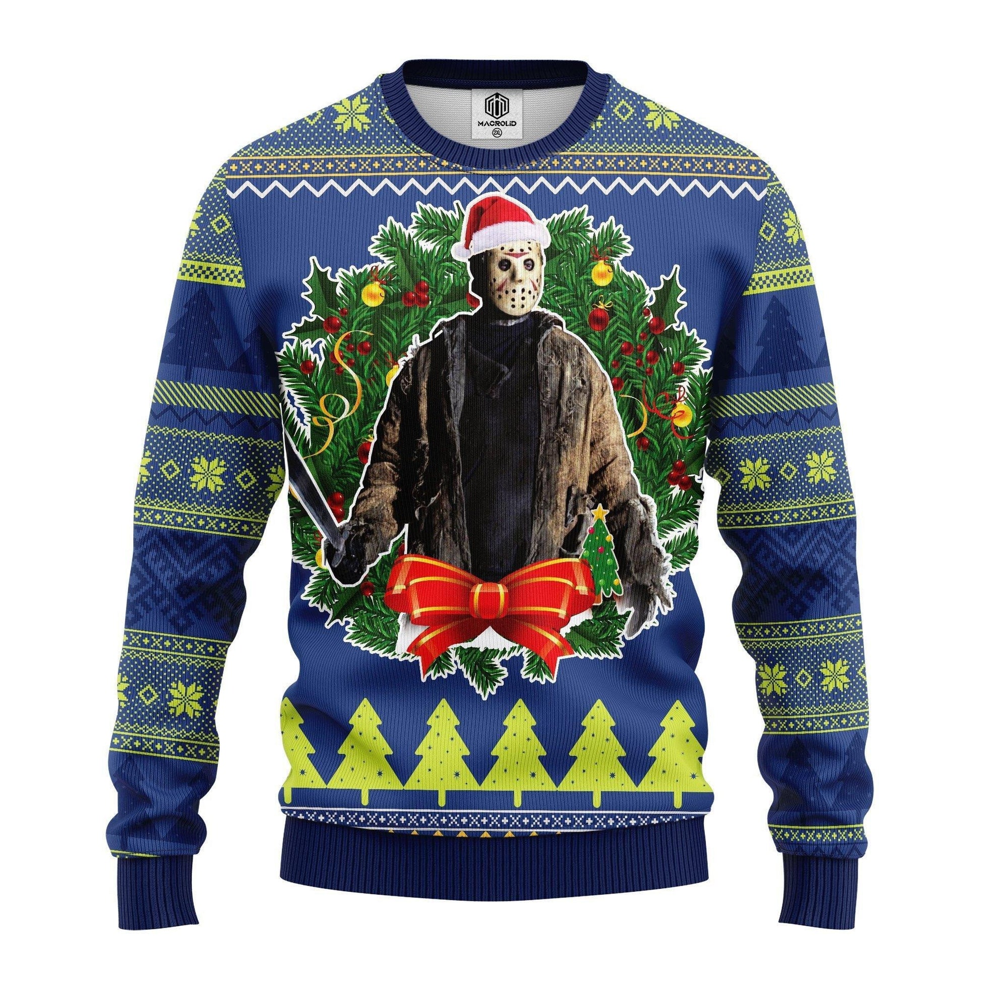 Merry Xmas Horror Movie Characters Jason Woorhees Ugly Christmas Sweater 259