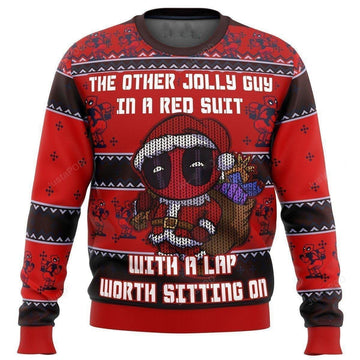 Deadpool Ugly Sweater, Deadpool Christmas Sweater, Deadpool The Other Jolly Guy In A Red Suit With A Lap Worth Sitting On Shirt