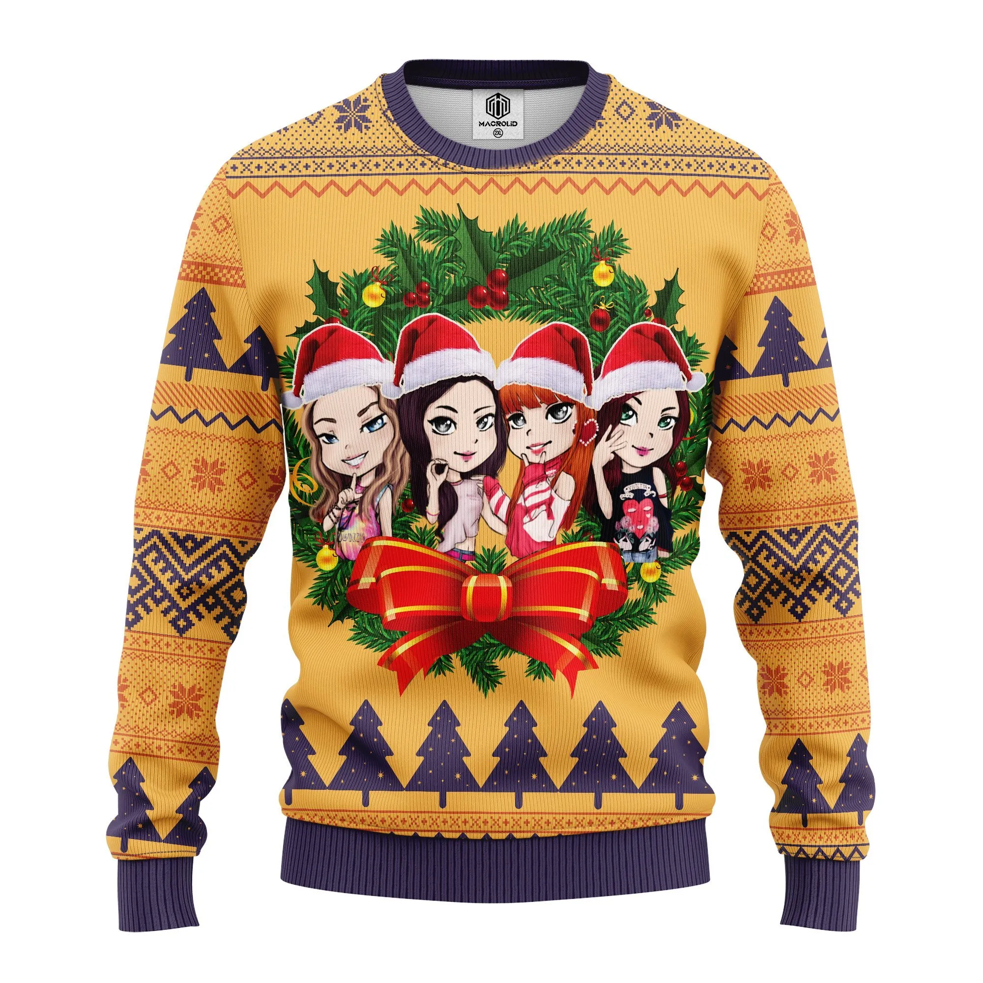 Chibi Black Pink Music Band Merry Xmas Gift Ugly Christmas Sweater 326