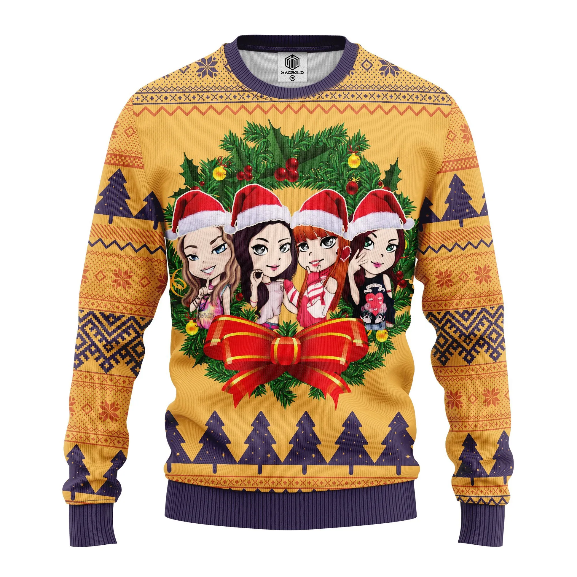 Chibi Black Pink Music Band Merry Xmas Gift Ugly Christmas Sweater 326