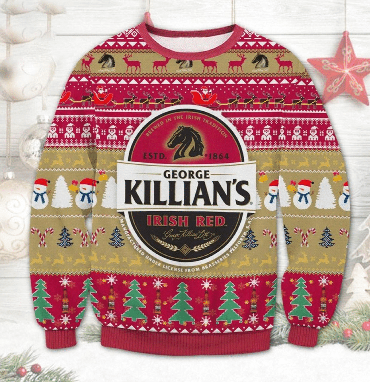 Killians Red George Beer Irish Red Ugly Sweater Gifts, Killians Red George Beer Irish Red Gift Fan Ugly Sweater