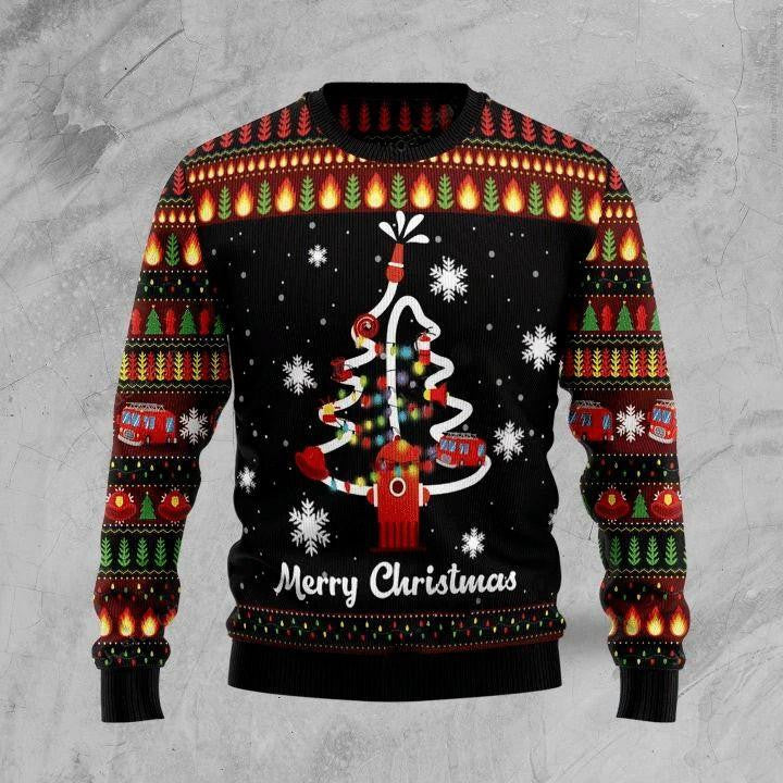 Merry Christmas Firefighter Ugly Sweater, Firefighter Christmas Tree Christmas Sweater, Firefighter Christmas Gift, Merry Christmas Shirt