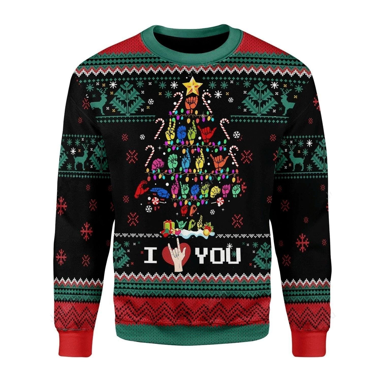 Christmas Tree Sign Language Ugly Sweater, Christmas Tree Sign Language Christmas Sweater, I Love You Christmas Tree Sign Language Shirt