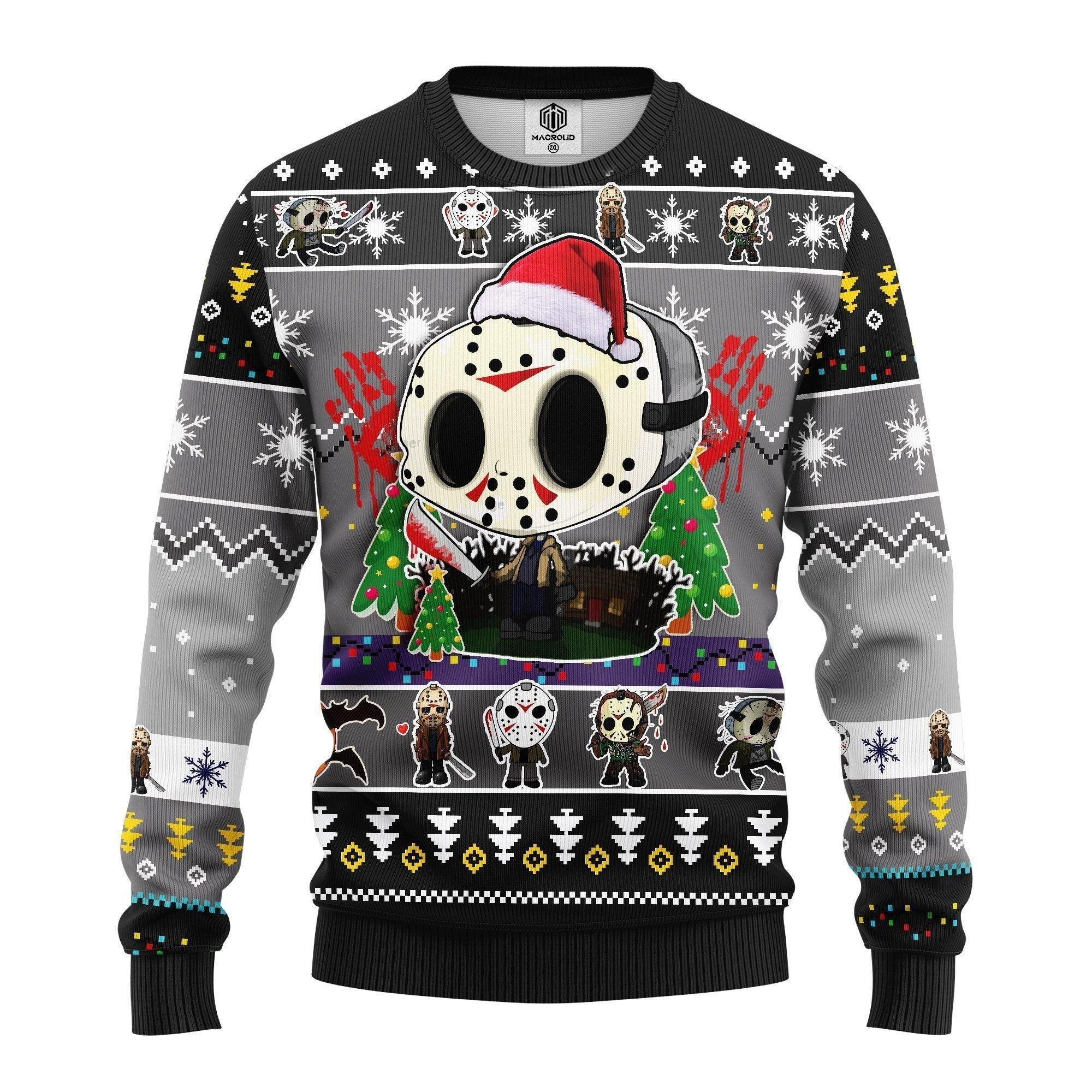 Chibi Santa Jason Voorhees Merry Xmas Ugly Christmas Sweater 261