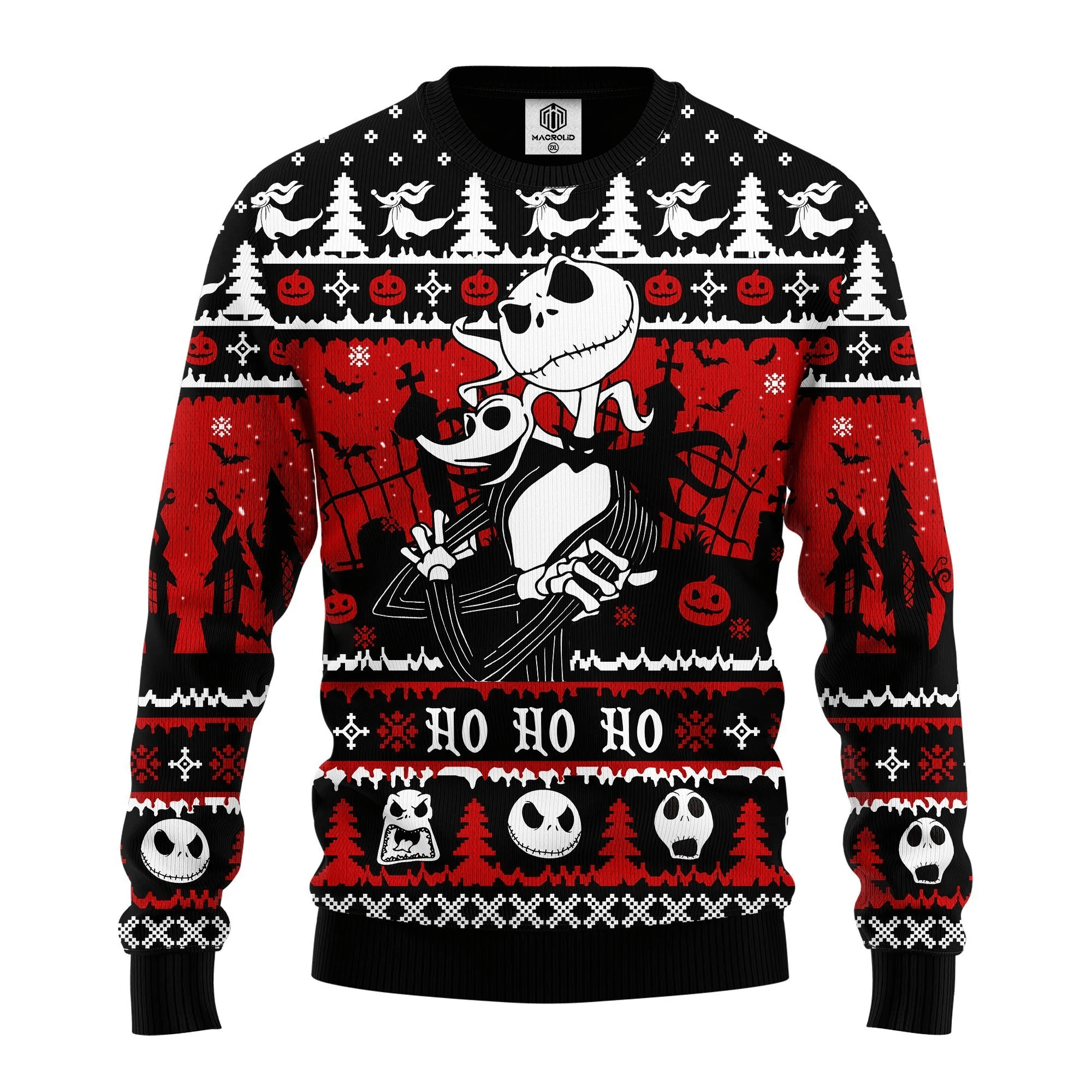 Jack And Zero Ho Ho Ho Nightmare Before Christmas Ugly Christmas Sweater 254
