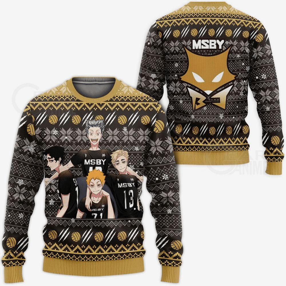 Haikyuu Anime Msby Black Jackals 9 Ugly Sweater Gifts, Haikyuu Anime Gift Fan Ugly Sweater