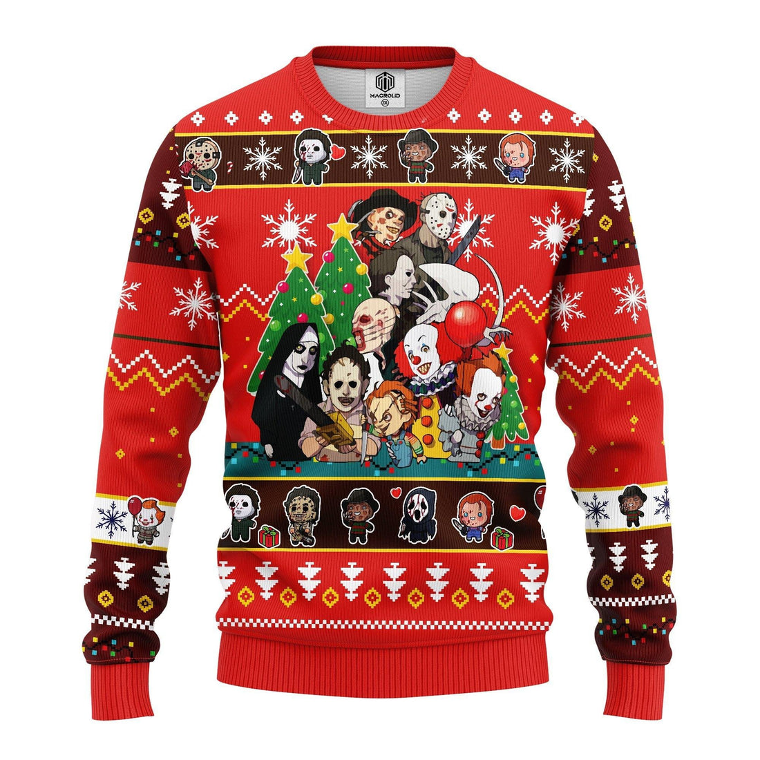 Horror Movie Characters Friends Christmas Tree Ugly Christmas Sweater