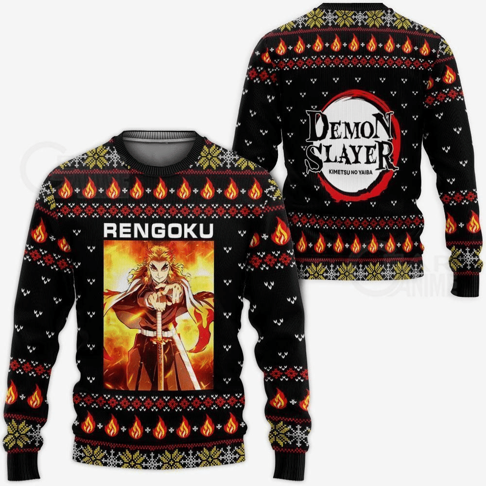 Demon Slayer Kimetsu No Yaiba Anime Rengoku Kyoujurou 35 Ugly Sweater Gifts, Demon Slayer Anime Gift Fan Ugly Sweater