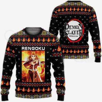 Demon Slayer Kimetsu No Yaiba Anime Rengoku Kyoujurou 35 Ugly Sweater Gifts, Demon Slayer Anime Gift Fan Ugly Sweater