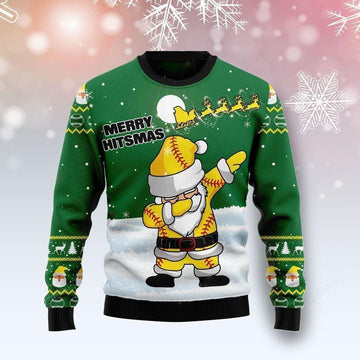 Merry Hitsmas Santa Claus Dabbing Ugly Sweater, Santa Claus Dabbing Christmas Sweater, Santa Claus Softball Shirt