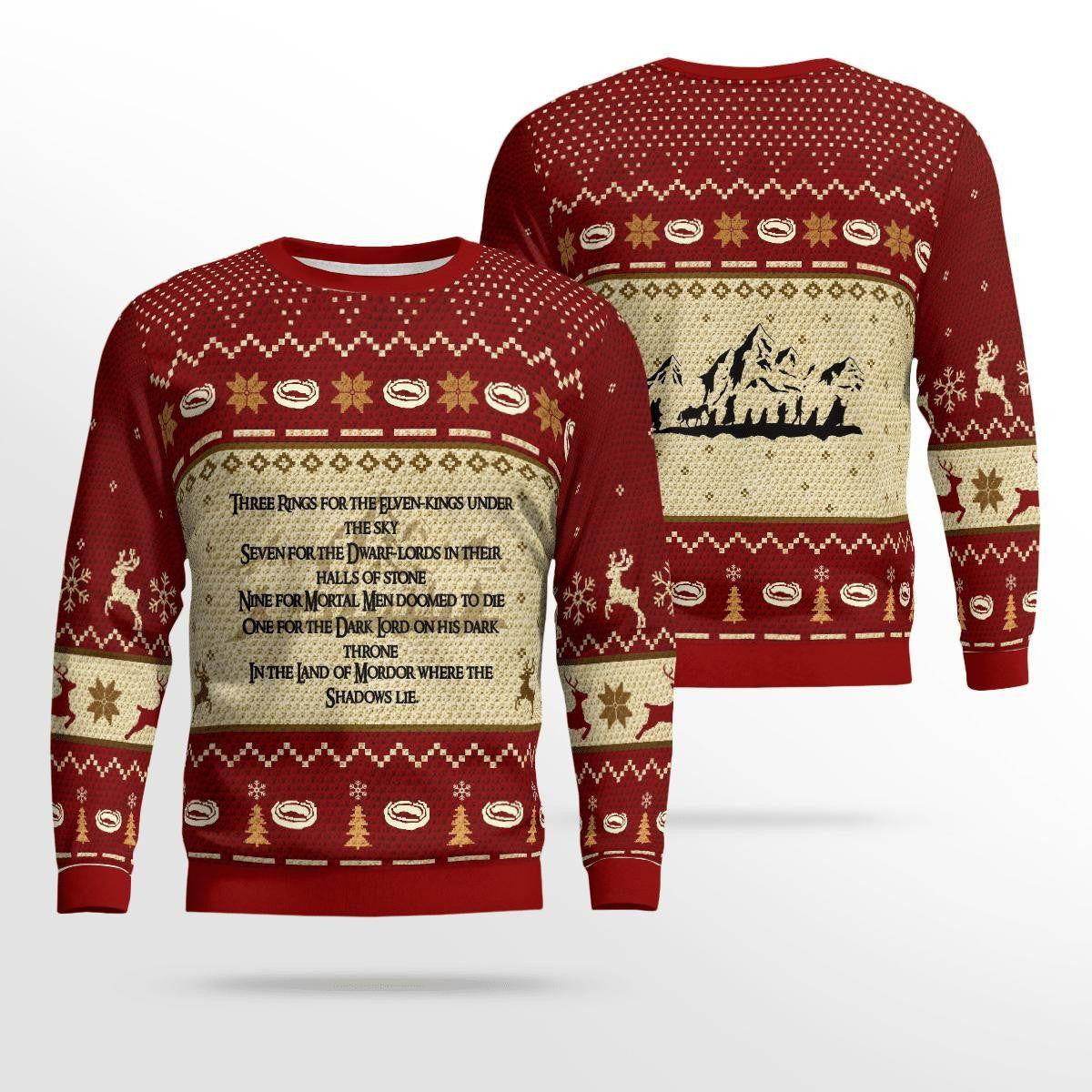 Lord Of The Rings Three Rings For Elven Ugly Sweater, Christmas Gift , Lord Of The Rings Three Rings For Elven Ugly Christmas Sweater