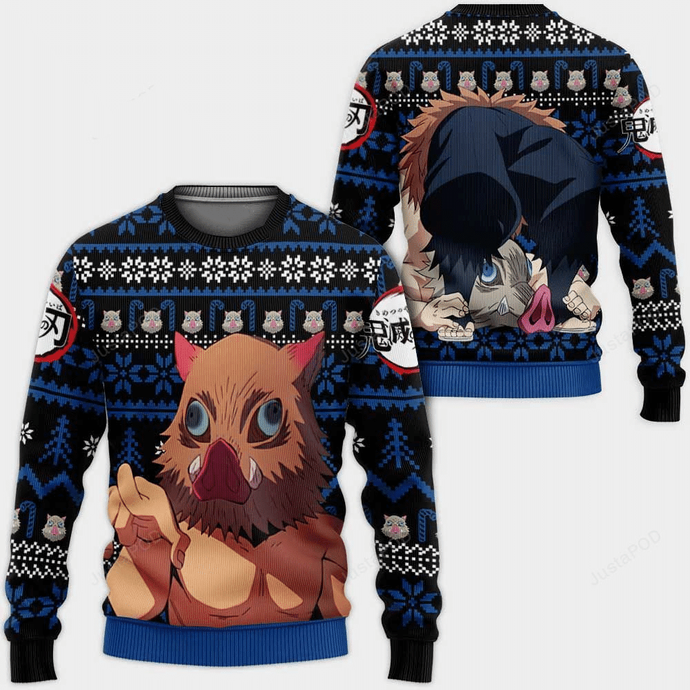 Demon Slayer Kimetsu No Yaiba Anime Hashibira Inosuke 38 Ugly Sweater Gifts, Demon Slayer Anime Gift Fan Ugly Sweater