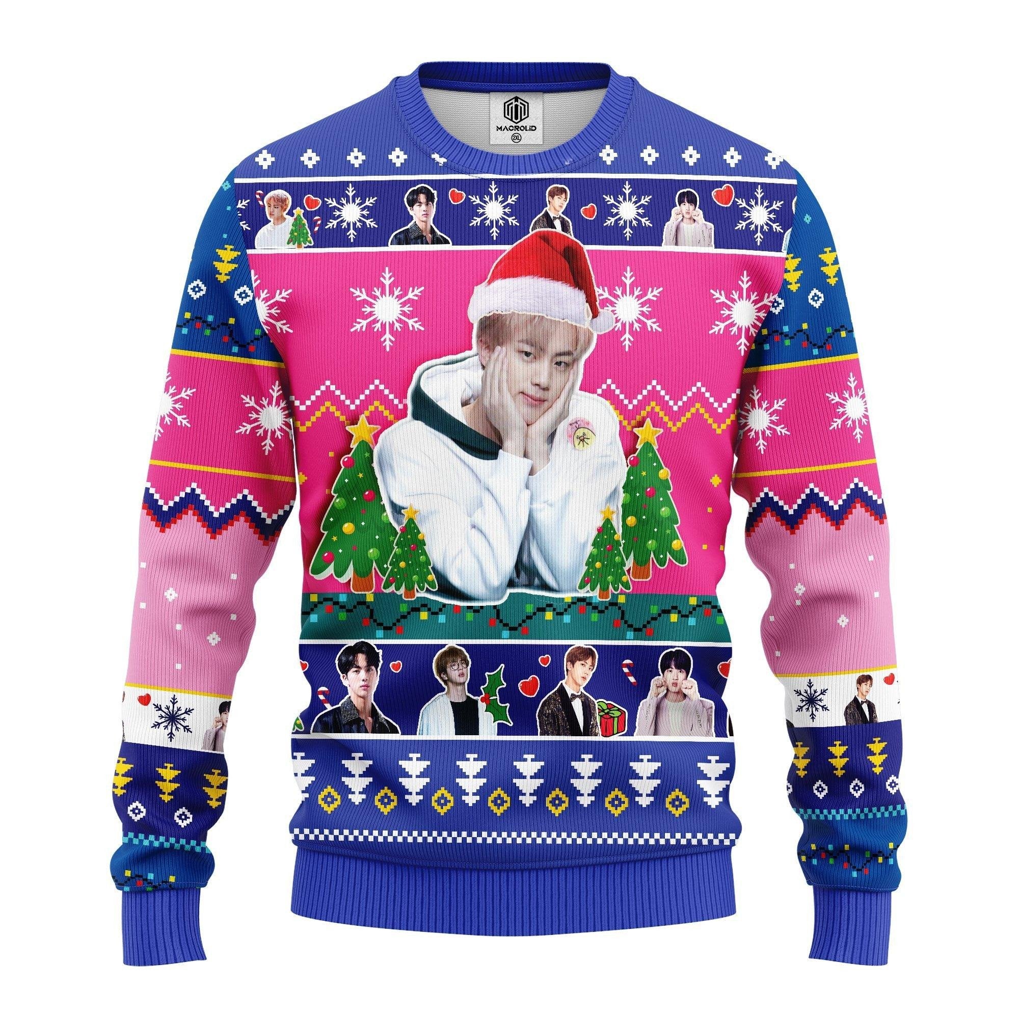Merry Xmas Bts Band Gifts, Jin Bts Ugly Christmas Sweater 253