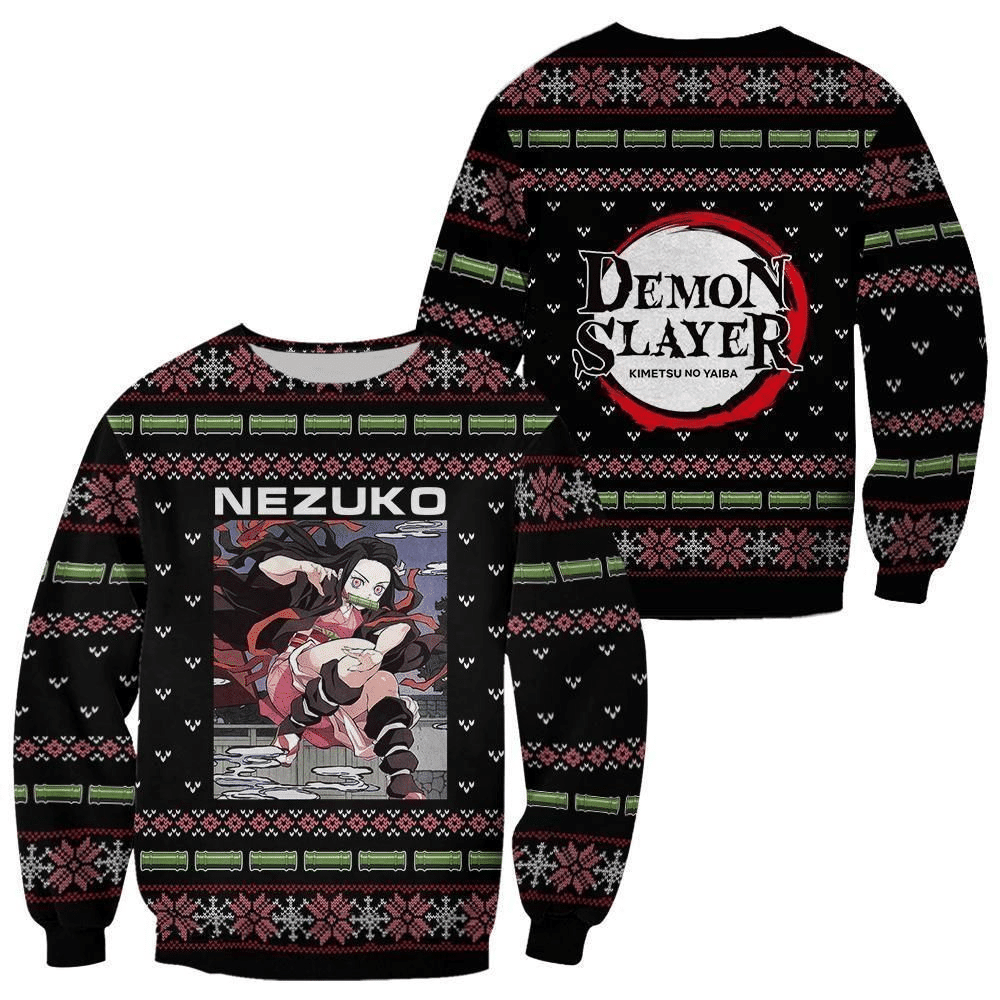Demon Slayer Kimetsu No Yaiba Anime Kamado Nezuko 5 Ugly Sweater Gifts, Demon Slayer Anime Gift Fan Ugly Sweater