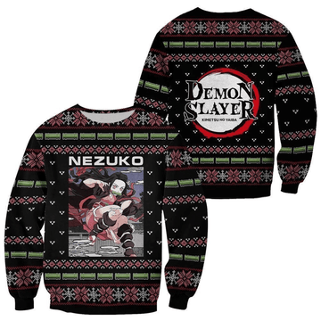 Demon Slayer Kimetsu No Yaiba Anime Kamado Nezuko 5 Ugly Sweater Gifts, Demon Slayer Anime Gift Fan Ugly Sweater