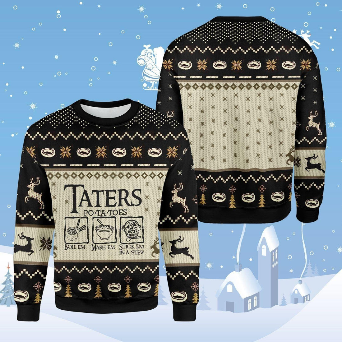 Lotr Taters Potatoes Ugly Ugly Sweater, Christmas Gift, Lotr Taters Potatoes Ugly Sweater Black