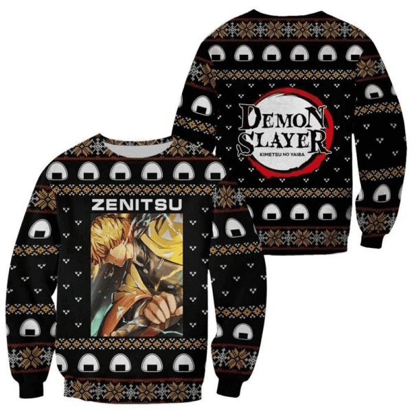 Demon Slayer Kimetsu No Yaiba Anime Agatsuma Zenitsu 25 Ugly Sweater Gifts, Demon Slayer Anime Gift Fan Ugly Sweater 56